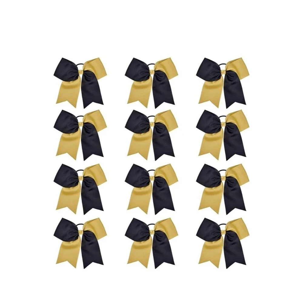 12 count 8” Two Tone Gold & Black Handmade Ponytail  for Teens,Tween dance